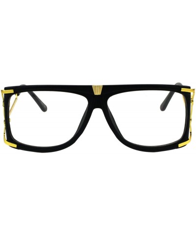 Mens Clear Lens Glasses Gold Accents Square Rectangular Designer Style - Matte Black - CT18H4IOOI9 $6.28 Square