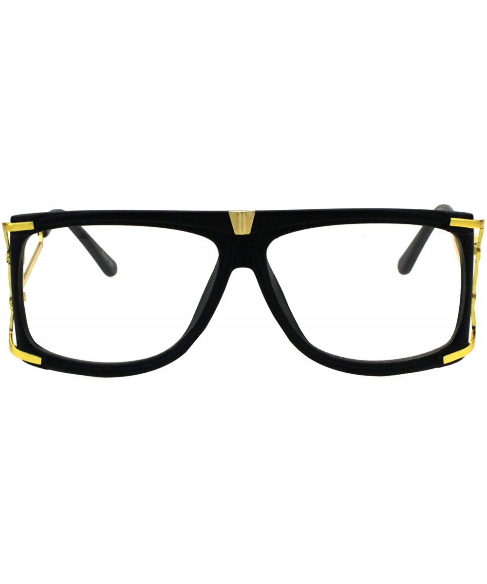 Mens Clear Lens Glasses Gold Accents Square Rectangular Designer Style - Matte Black - CT18H4IOOI9 $6.28 Square