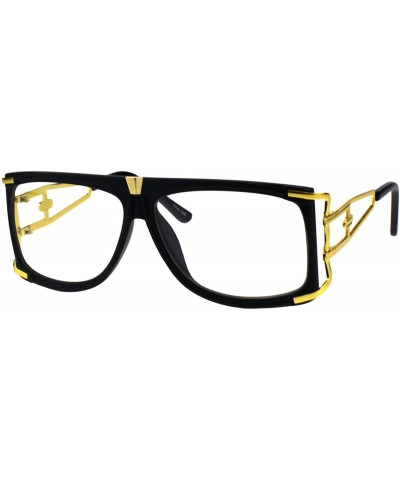 Mens Clear Lens Glasses Gold Accents Square Rectangular Designer Style - Matte Black - CT18H4IOOI9 $6.28 Square