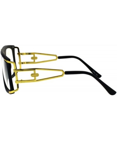 Mens Clear Lens Glasses Gold Accents Square Rectangular Designer Style - Matte Black - CT18H4IOOI9 $6.28 Square