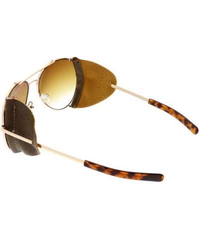 Steampunk Metal Crossbar Faux Leather Side Cover Gradient Lens Aviator Sunglasses 58mm - Gold / Amber - CU18556YDQO $7.95 Avi...