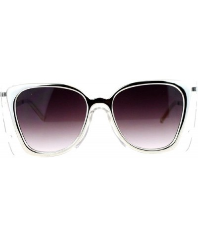 Square Butterfly Sunglasses Womens Unique Double Frame Zig Zag Arms - Clear Silver - CL1877HHSN2 $9.20 Butterfly