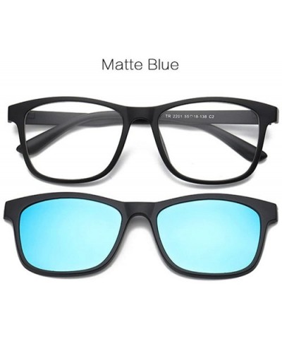 Magnetic Clip on Polarized Sunglasses Opical Glasses Frame Eyeglasses 2 In 1 - Matte Blue - CU187K02708 $9.99 Rimless