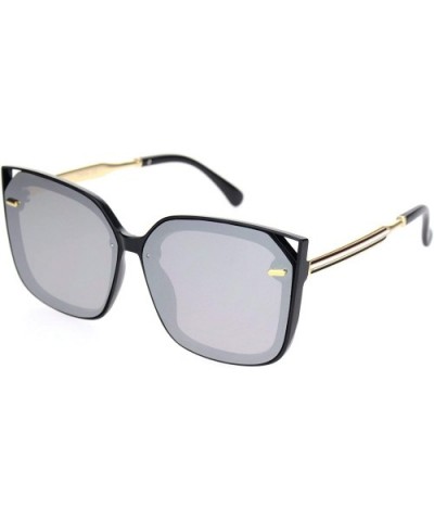 Womens 90s Squared Rectangular Butterfly Plastic Sunglasses - Black Silver Mirror - CO18NUW38ER $10.05 Rectangular