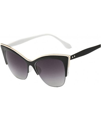 Women's Cat eyes Double colour Sunglasses Half metal frame Eye wear - Black/White - C812DTD7M9X $9.46 Cat Eye