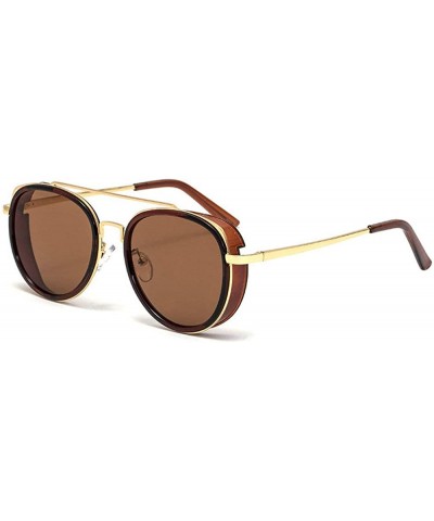 Retro Round Punk Sunglasses Men Women Fashion Metal Frame Mens Goggle Female Shades Glasses UV400 - Brown - C6193QD2IML $13.0...