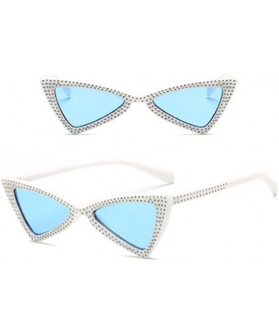 Retro Vintage Narrow Cat Eye Sunglasses for Women Crystal Shades Plastic Frame - Silver2 - CS18CMQKWRD $7.38 Sport