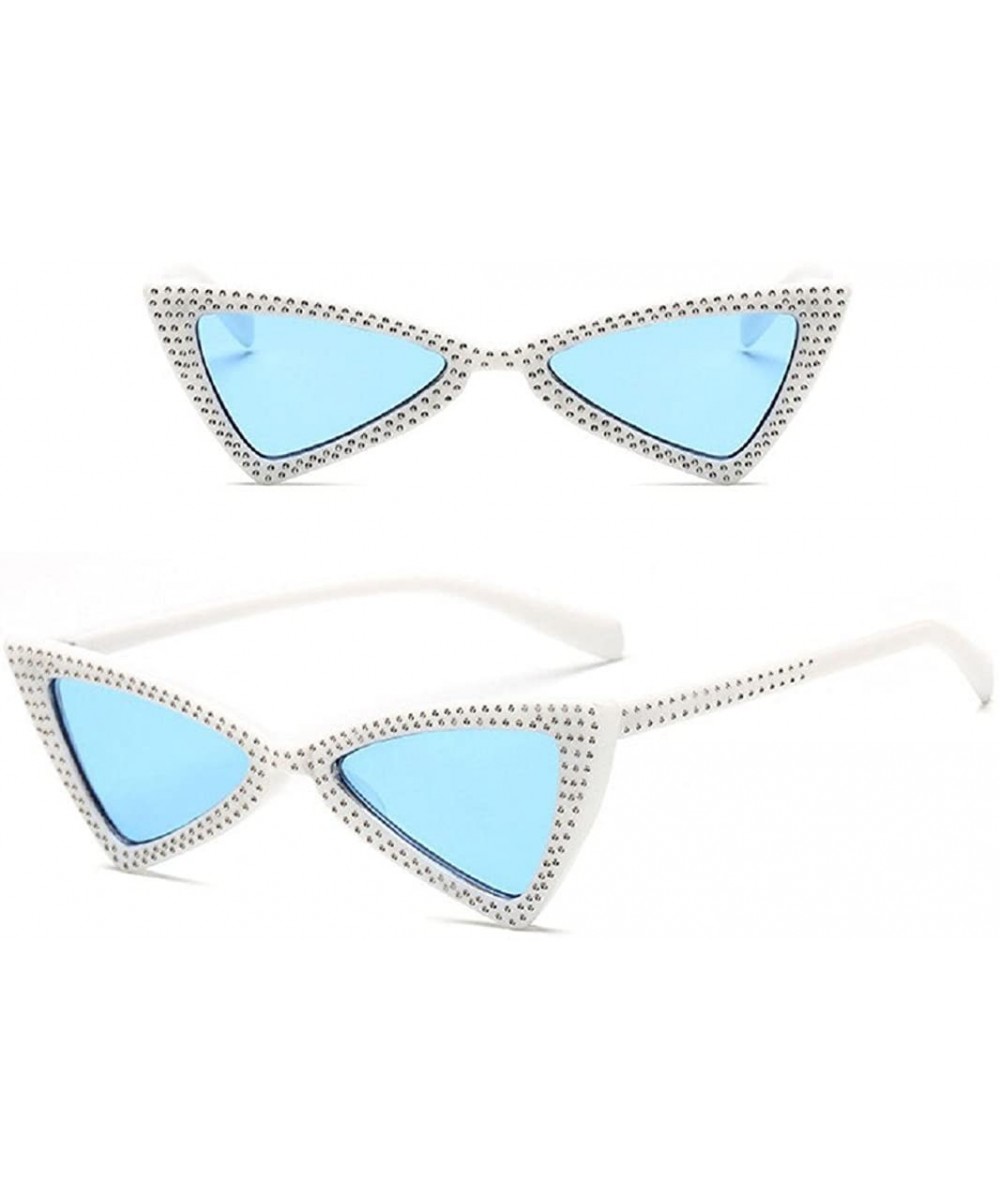 Retro Vintage Narrow Cat Eye Sunglasses for Women Crystal Shades Plastic Frame - Silver2 - CS18CMQKWRD $7.38 Sport