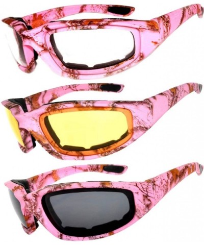 Set of 3 Pairs Motorcycle Padded Foam Glasses Smoke Yellow or Clear Lens - Camo_pink_colored_lens - CH183L7X4L6 $15.93 Goggle