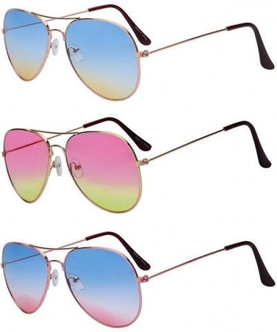 3 Pairs Classic Aviator Sunglasses Two Tone Color Lens Gold Metal Frame - .Blue-yellow_pink-green_blue-pink - C418NOXYZ26 $7....