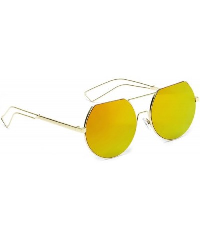 Round Sunglasses Metal Cut Off Frame Men Women Fashion - Gold + Orange Mirror Lens - CY18EUWQXIW $7.92 Round