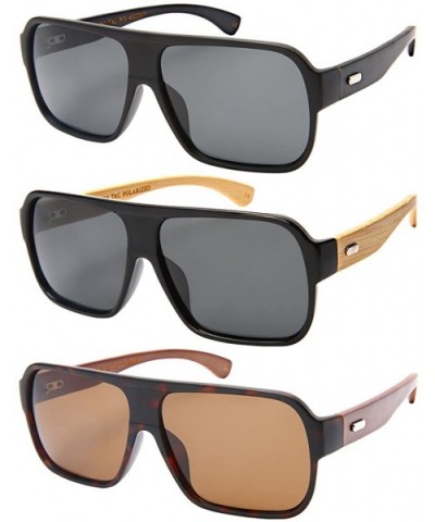 Retro Square Wooden Bamboo Sunglasses Polarized Lens 540846BM-P - Set3 Matte Tortoise+case - CZ18ES69GKI $21.41 Aviator