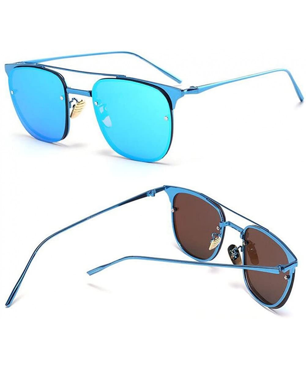 Summer Men Women Metal Frame Square Mirror Sunglasses Beach Unisex Eyewear UV400 - Blue - C812KCV9LUX $7.26 Square