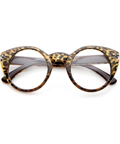 Round Cat Eye Clear Fashion Frame Glasses - Brown-cheetah Clear - CF11W0E1GTP $7.18 Cat Eye