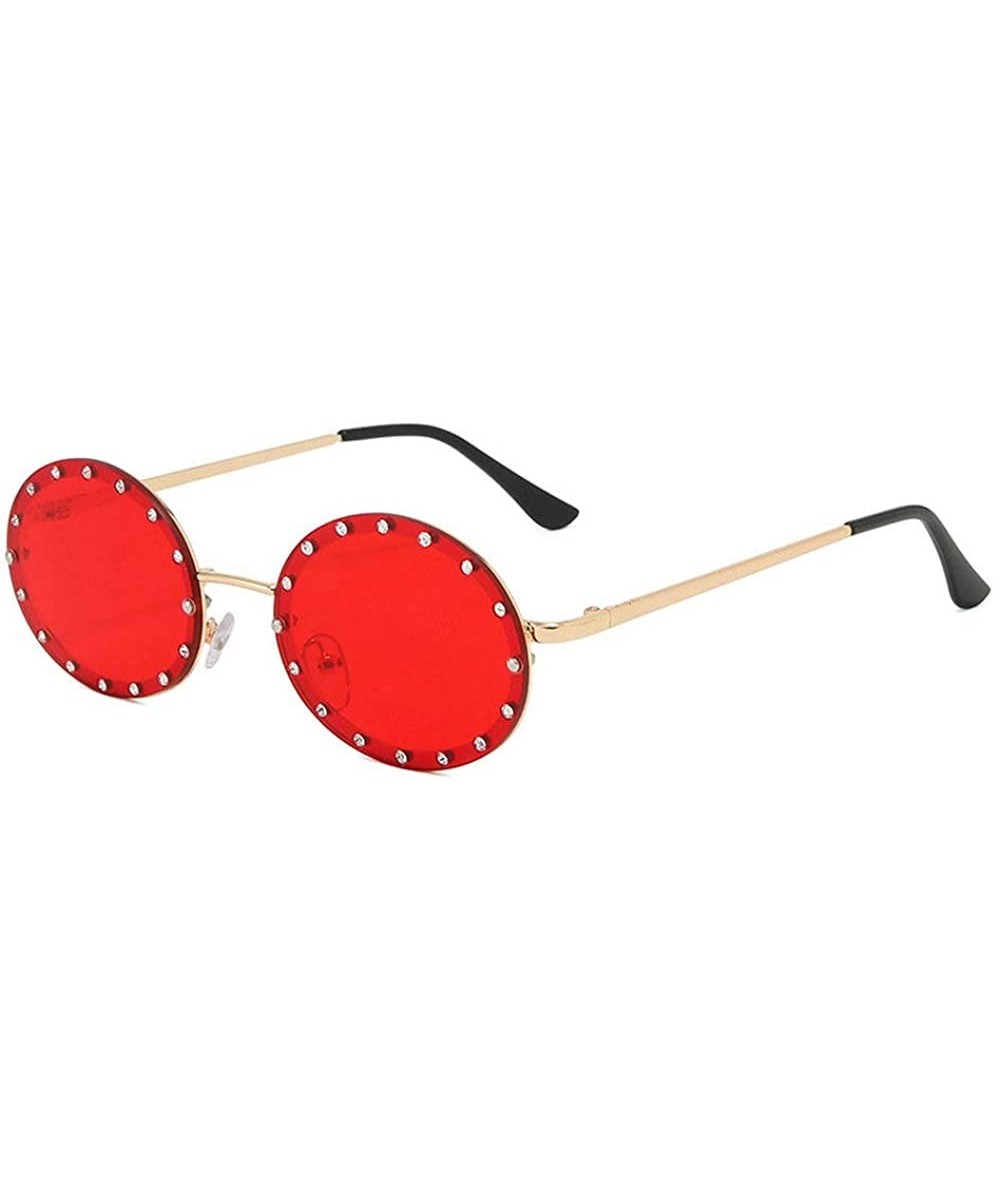 Diamond Oval Small Frame Luxury Sunglasses Men Women Fashion Vintage Shades Glasses UV400 - Red - C4193N3HESL $8.08 Oval