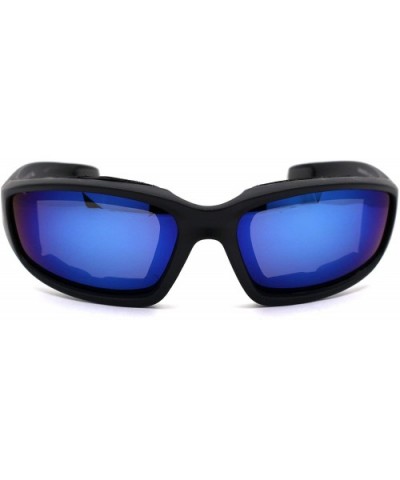 Mens Foam Padded Warp Around Biker Goggle Style Sunglasses - Matte Black Blue Mirror - CT18A6LQLKS $5.81 Goggle
