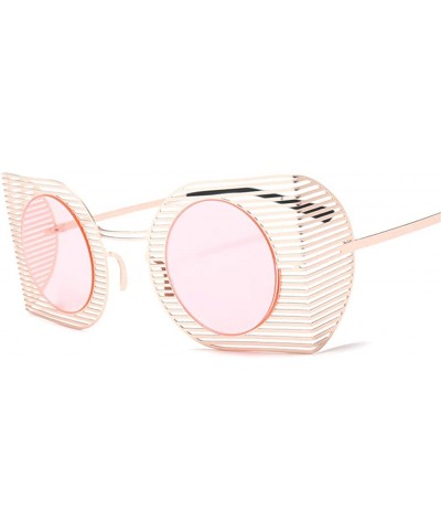 Fashion Vintage Round Lens Sunglasses Retro Square Metal Frame Sun glasses for Women 18415 - Goldpink - C518A9A2OXD $5.79 Square