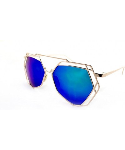 "Exposure" Geometric Ultra Premium Brushed Aluminum Flash Sunglasses - Gold/Blue - C612K7STQF1 $10.80 Rectangular