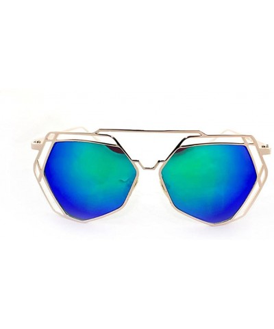 "Exposure" Geometric Ultra Premium Brushed Aluminum Flash Sunglasses - Gold/Blue - C612K7STQF1 $10.80 Rectangular