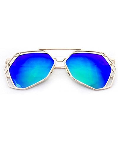 "Exposure" Geometric Ultra Premium Brushed Aluminum Flash Sunglasses - Gold/Blue - C612K7STQF1 $10.80 Rectangular