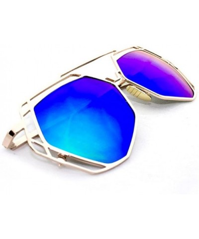 "Exposure" Geometric Ultra Premium Brushed Aluminum Flash Sunglasses - Gold/Blue - C612K7STQF1 $10.80 Rectangular