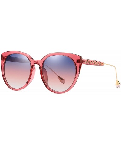 Cat Eye Polarized Vintage Sunglasses Women Stars Frame Design Oversized B2457 - Pink - CQ18KN5W5XQ $11.53 Oversized