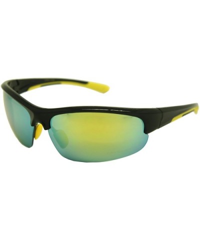 Double Injection Sunglasses SPORTS - Shiny Black Yellow / Yellow Mirror - CJ12HTQ11K7 $16.72 Rectangular