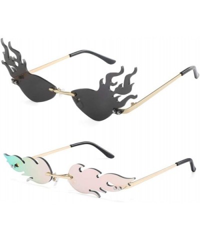 2 Pieces Fire Flame Sunglasses for Women Men - Rimless Wave Sun Glasses Fire Shape Glasses - Eyewear for Party - CS199G075G9 ...