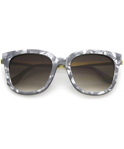 Modern Marble Print Horn Rimmed Round Gradient Lens Square Sunglasses 53mm - Dark Grey / Lavender - CD188HDT0HU $9.41 Square