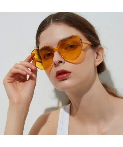 Heart Oversized Rimless Sunglasses One Piece Heart Shape Eyewear Colored Sunglasses for Women - Yellow+pink - CE18O2DHINX $7....