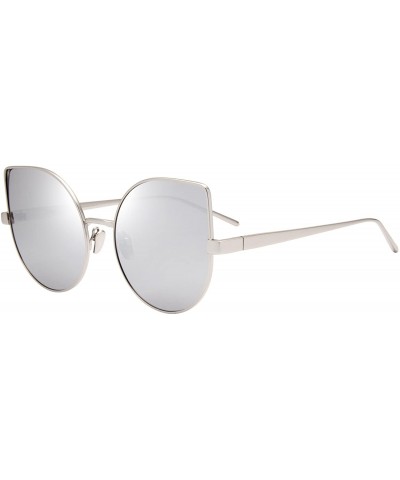 Cat Eye Mirrored Flat Lenses Light Metal Frame Women Sunglasses 5273 - Silver Frame Silver Lenses - C017Z75K0Z5 $16.75 Cat Eye