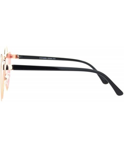 Womens Double Metal Wire Rim Heart Shape Cat Eye Sunglasses - Rose Gold Pink Mirror - CC18OWAZUI4 $11.09 Cat Eye