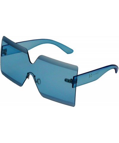 Huge Oversized Square Frame Sunglasses Flat Rimless Shield Visor Colorful Lens - Blue - CC18DA4XHKS $7.87 Oversized