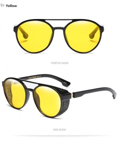 Steampunk Men Women Goggles Brand Designer Round Vintage Oversized Sunglasses - Yellow - CB1880Y2RSU $8.11 Goggle