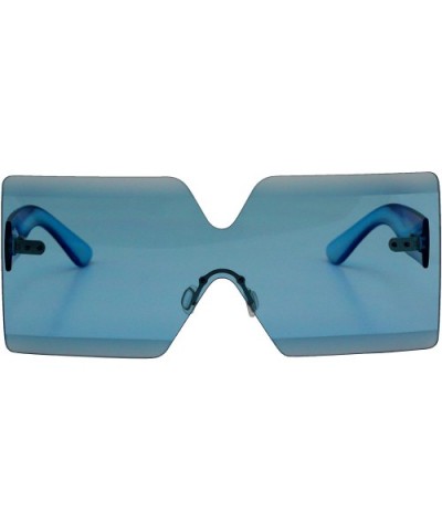 Huge Oversized Square Frame Sunglasses Flat Rimless Shield Visor Colorful Lens - Blue - CC18DA4XHKS $7.87 Oversized