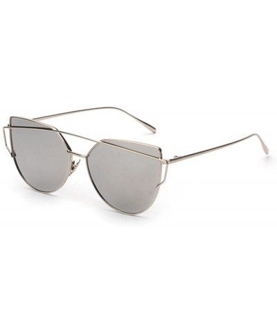 Fashion Twin Beams Classic Women Metal Frame Mirror Sunglasses Cat Eye Glasses - Silver - C218UG8HTE8 $11.70 Shield