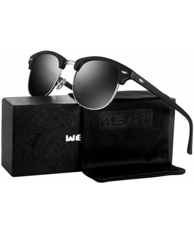 Sunglasses for Men Women - Retro Semi Rimless Polarized Sun Glasses WP1006 - Matt Black - C218GNSC5XQ $8.48 Semi-rimless