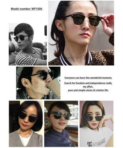 Sunglasses for Men Women - Retro Semi Rimless Polarized Sun Glasses WP1006 - Matt Black - C218GNSC5XQ $8.48 Semi-rimless