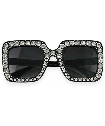 Oversized Square Frame Crystal Bling Rhinestone Brand Designer Sunglasses For Women 2018 - Black - CD1985UNZGI $8.84 Oversized