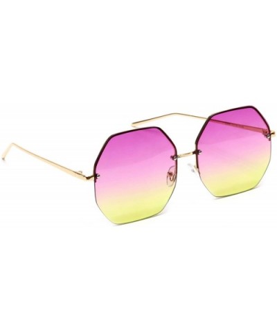 Oversized Octagon Sunglasses Women's Rimless Geometric Flat Colored Lens - Pink & Yellow - C318EWQMKX4 $7.79 Oversized