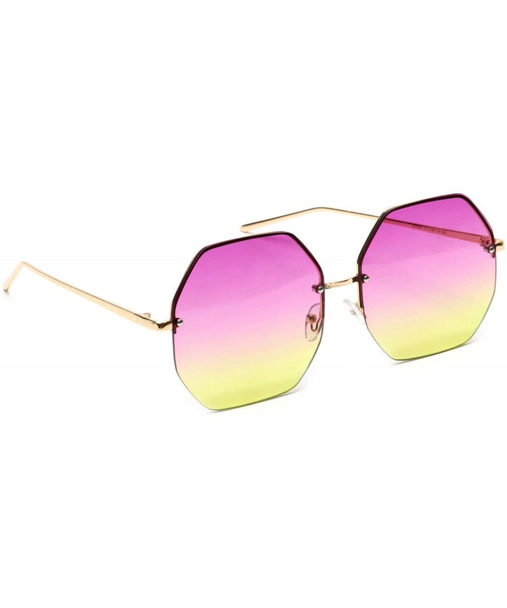 Oversized Octagon Sunglasses Women's Rimless Geometric Flat Colored Lens - Pink & Yellow - C318EWQMKX4 $7.79 Oversized