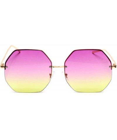 Oversized Octagon Sunglasses Women's Rimless Geometric Flat Colored Lens - Pink & Yellow - C318EWQMKX4 $7.79 Oversized