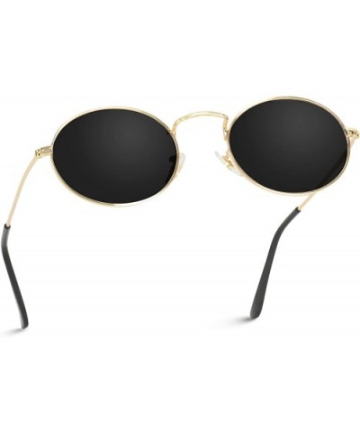 Small Oval Metal Frame Tinted Lens Sunglasses - Gold Frame / Black Lens - CW18E9649W2 $11.89 Round
