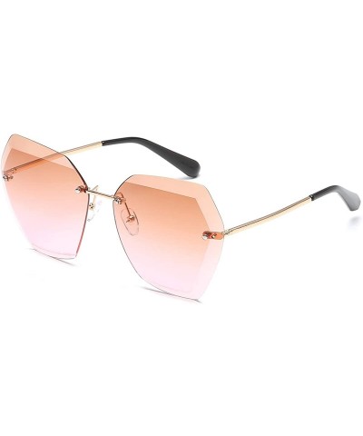 Oversized Sunglasses for Women Rimless Vintage Retro Sun Glasses Diamond Cutting Lens UV400 Protection - CY197HEZ4GY $7.66 Ov...
