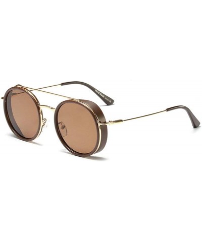 Retro Unisex Punk Round Sunglasses Fashion Shades UV400 Vintage Double Bridge Metal Glasses - Brown - C118MG2ZL89 $9.71 Round