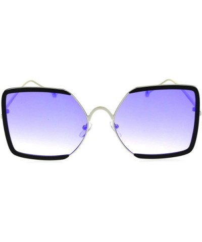 Womens Rectangular Double Rim Squared Butterfly Chic Sunglasses - Silver Black Blue Mirror - CQ18S9I9ZSR $8.84 Rectangular