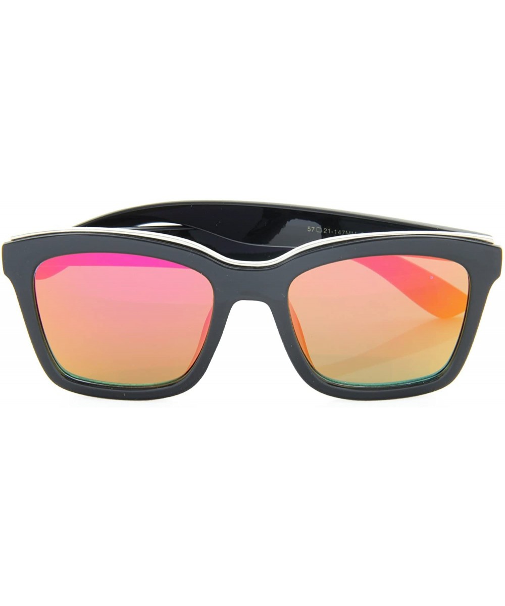 Large Square Sunglasses Flat Lens Color Mirror Metal Brow Mod Fashaion - Orange - CU12O25X2OI $4.89 Aviator