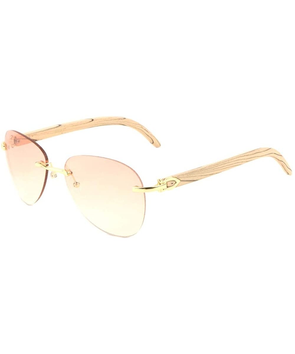 Thick Super Dark Rimless Lens Wood Temple Fashion Sunglasses - Yellow - CI198D9D7X7 $11.47 Rimless