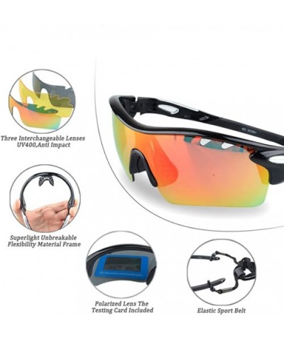 Topsports Polarized Sport Cycling Sunglasses 3 lenses Men Driving Glasses - Black&silver - CZ1867U8K4I $27.10 Sport