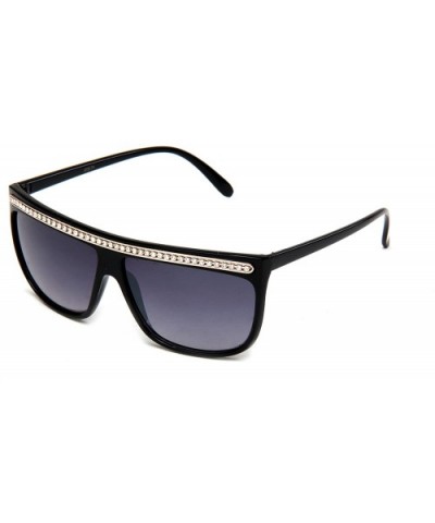 Women Retro Fashion Square Flat Top Sunglasses with Rhinestones - Black/Gold - CD119E6ZTR7 $7.84 Wayfarer